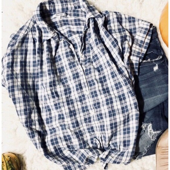 New Madewell central open-back shirt in linus plaid item g7371 size: xs - Picture 3 of 3